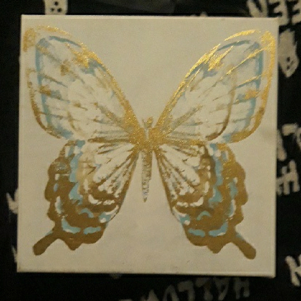 Gold and Blue Butterfly Canvas Art